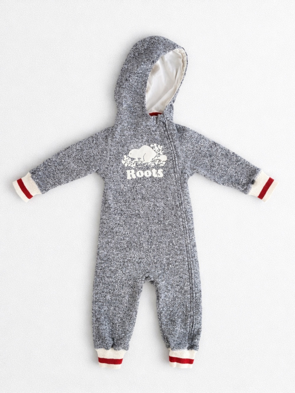 Roots 12-18 Monghs Cozy Grey Hooded One-Piece with Red Trim